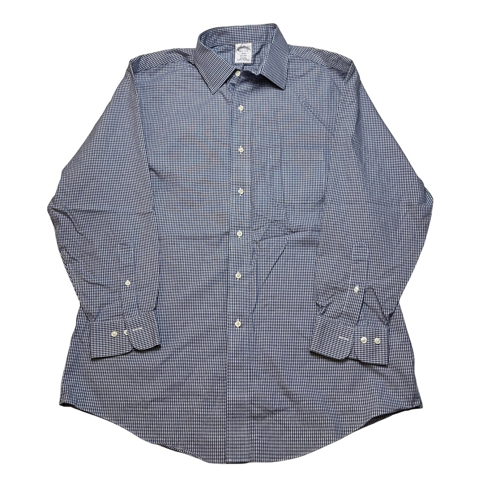 Brooks‎ Brothers Button Down Shirt Mens 16.5-2/3 Blue Regent Non-Iron Gingham